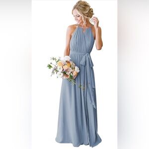 Women's Halter Chiffon Long A-Line Pleated Formal Bridesmaid Dress